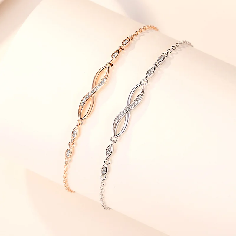 

VANA Trendy Jewelry 925 Sterling Silver Infinity Bracelet Heart-Shaped Charm Bracelet Love Chain Bracelet For Women