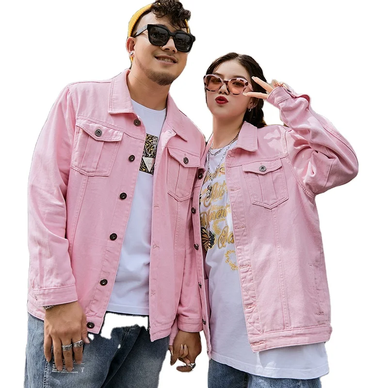 

Plus-size matching pink denim jacket ladies fashion brand long sleeve blouse loose Korean jacket youth all match jacket