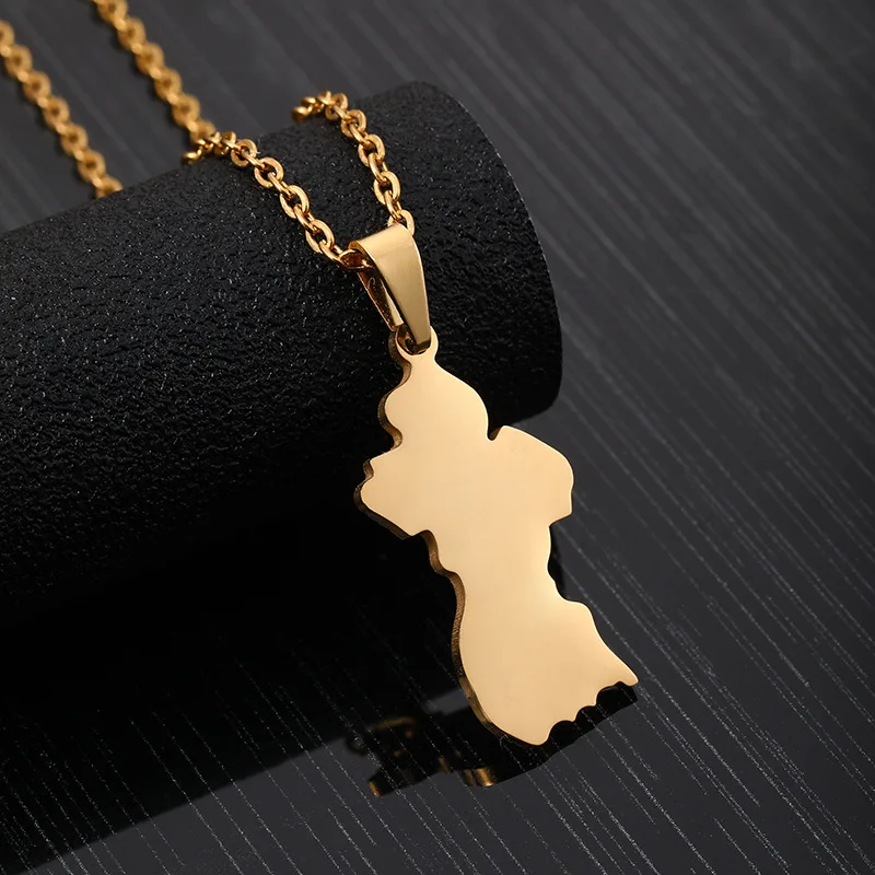 

Simple Stainless Steel Guyana Map Pendant Necklace Real Gold Plated Country Map Pendant Necklace, Picture color