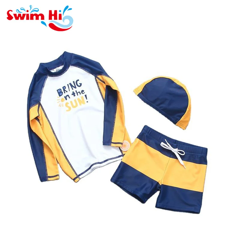 

Boys Long Sleeve Rash Guard Shirt Quick Dry Swimwear UPF 50+ Protection Athletic Swim Tee and Swim Shorts 2 piece For boy