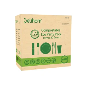 Image of 172 Pieces Compostable Eco Party Set Serves 20 Guests Eco-Friendly Tableware Set Biodegradable Disposable Dinnerware Set