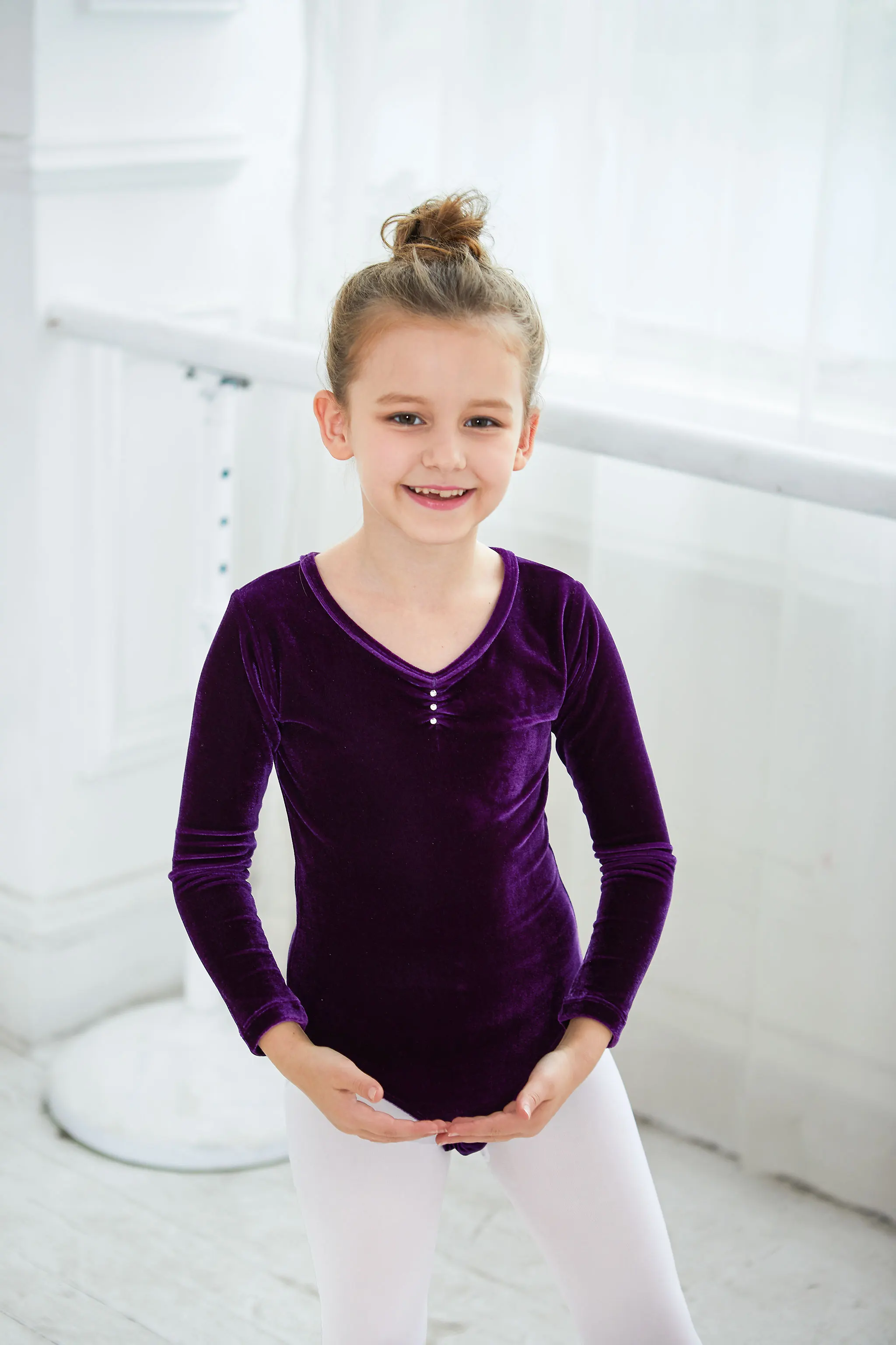 High Quality Gymnastic Girls Velvet Thick Ballet Leotards Long Sleeve