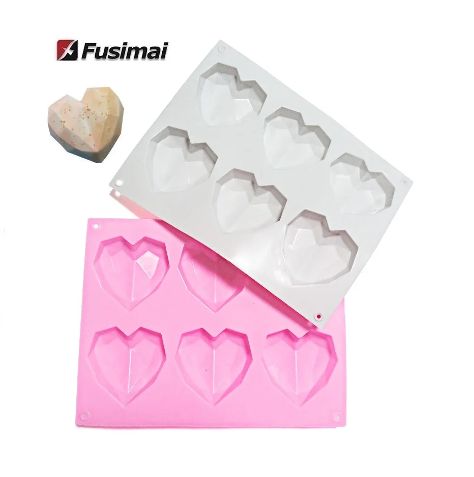 

Fusimai Fold heart shaped Silicone Molds Shape Holes Baking Making Hole Love Heart 6 Cavity Silicon Mold