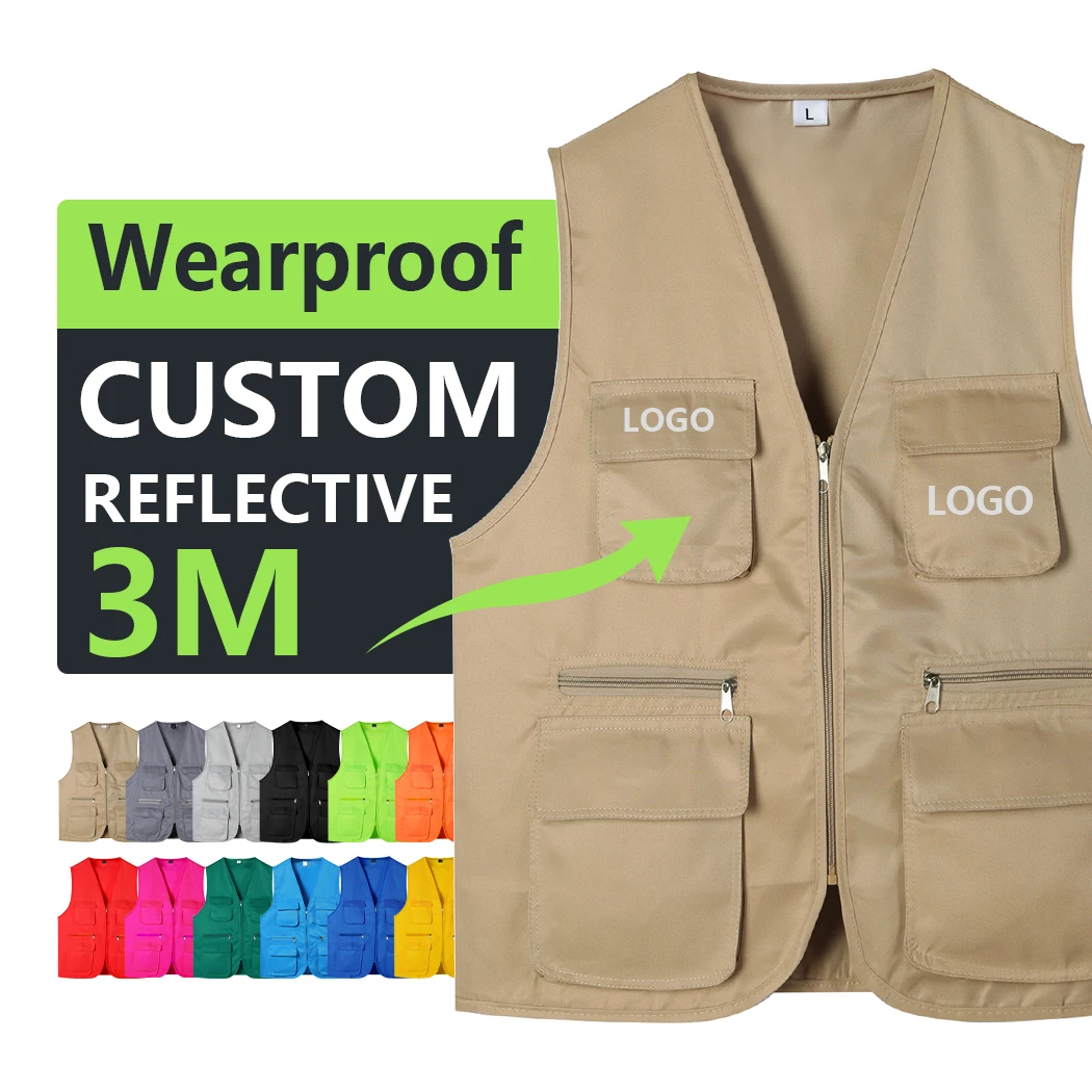 

Multi Pockets Cargoes Fisherman Vest YUNTI cartoon logo Waistcoat For fishing Hiking Journalist Photography Camping Safari Vest, Customized color