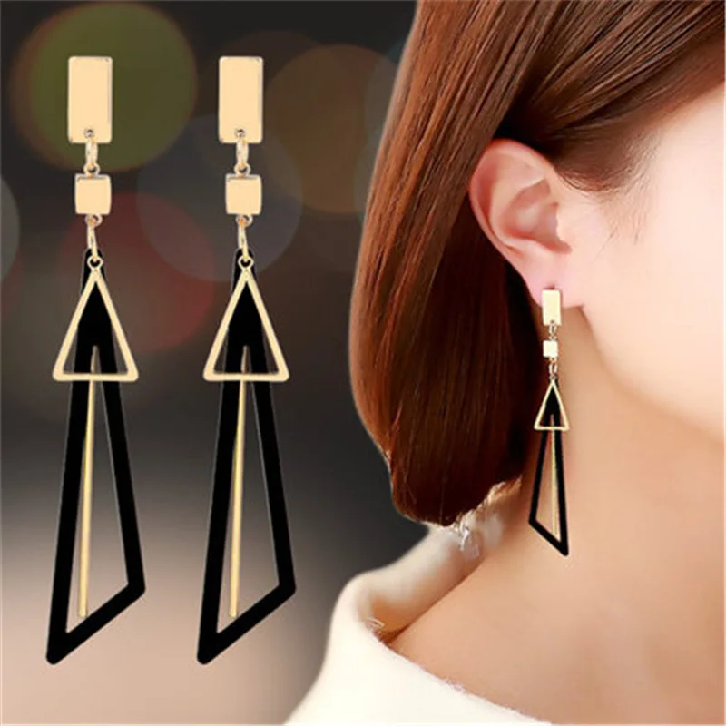 

Fresh Earrings Temperament Geometric Korean Jewelry For Women Long Drop Earring Triangle Green Ear Rings Modern Female Gifts, As picture