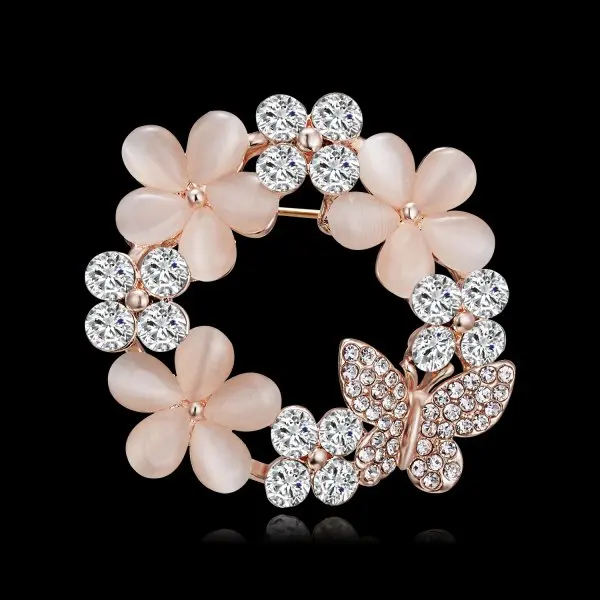 

Wreath flower opal brooch pin crystal daisy star sunflower rhinestone pearl design brooches luxury for women lady girls gift, As shown in picture