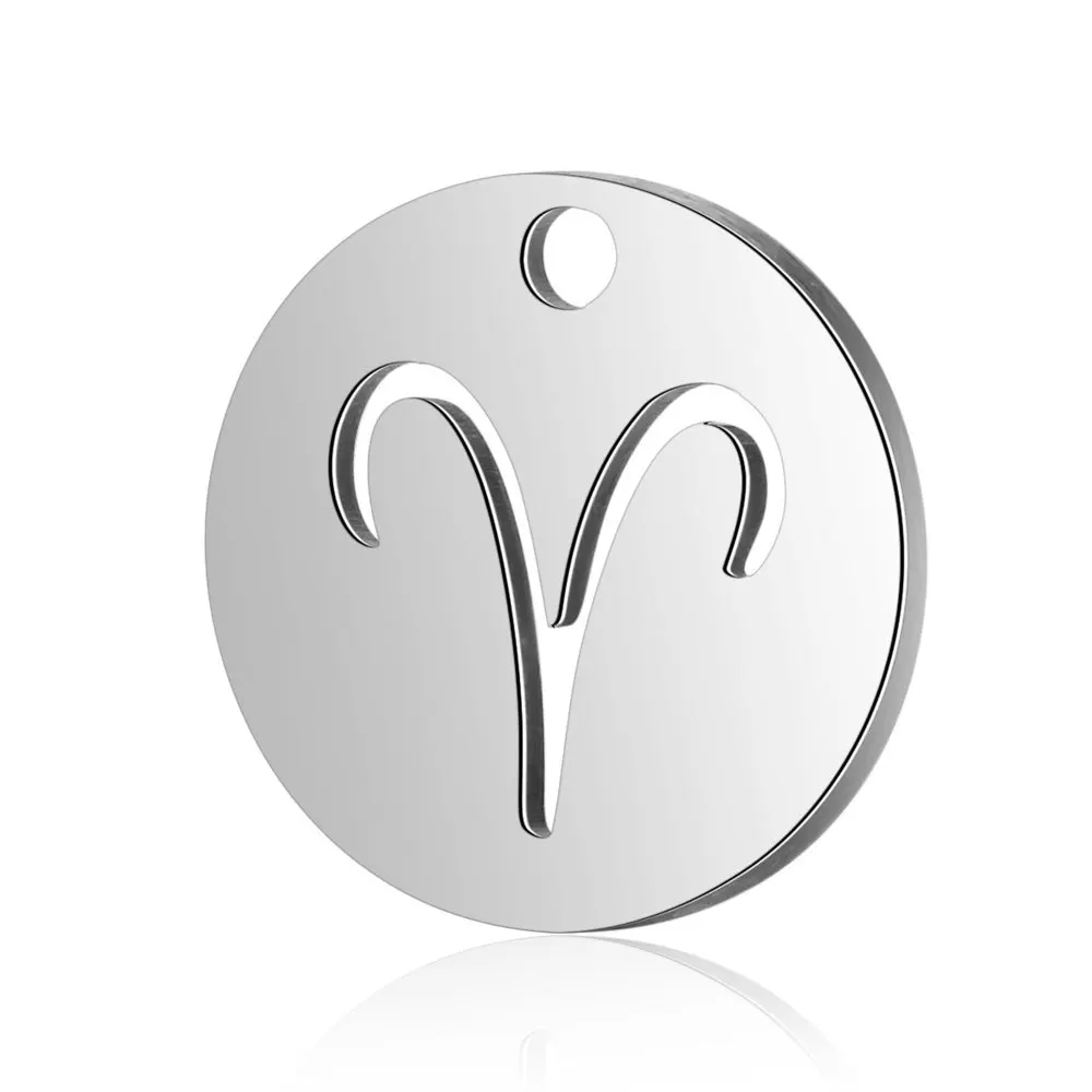 

Fashion Stainless Steel 12 Signs Pendant Hollow Out Round Shape Jewelry Accessories, Silver