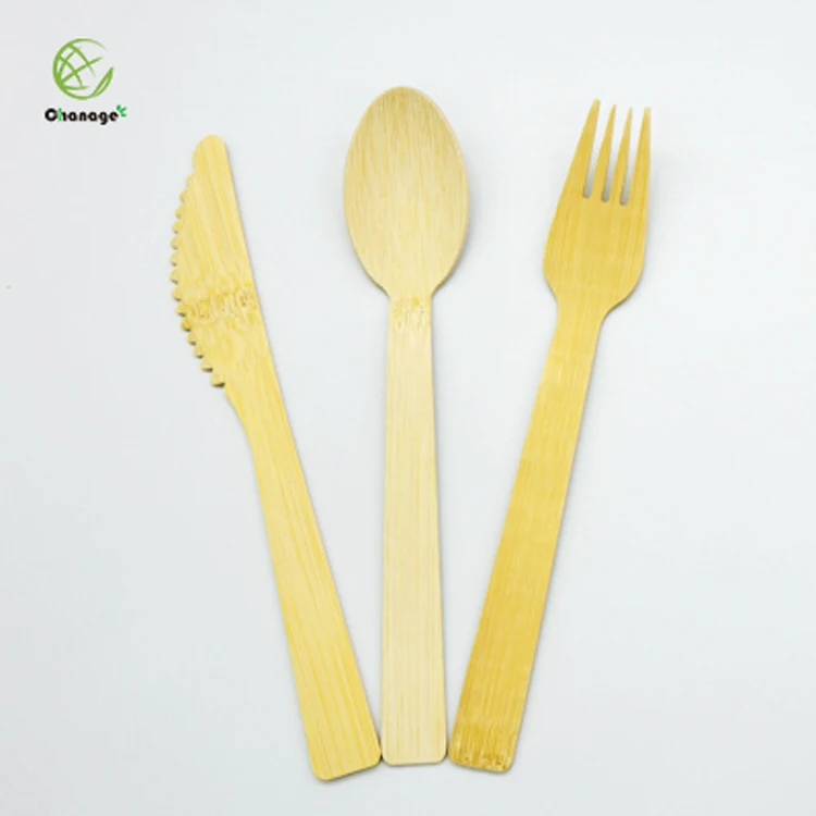 

2021 Wholesale degradable Flatware Sets 6.7 inch Knife Fork Spoon Bamboo cutlery set, Natural bamboo color