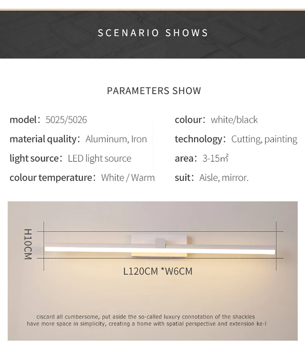 Bathroom wall light 24W 20W 16W 12W 8W vanity mirror LED lamp residential hotel bathroom mirror light