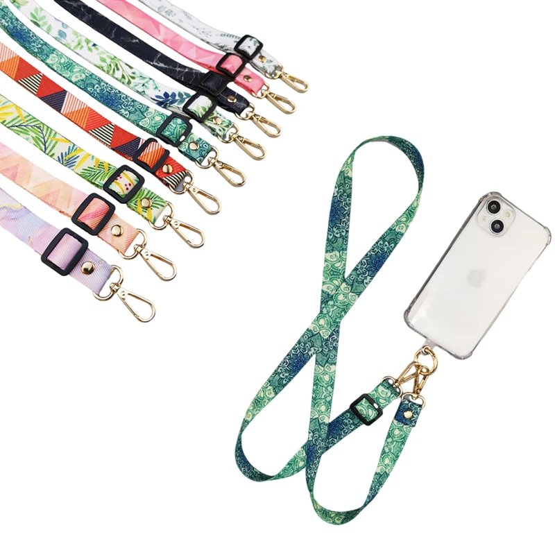 

Hot Printing Polyester Webbing Neckband Strap Long Universal Mobile Phone Lanyard Women's Anti-Lost Crossbody Phone Lanyard