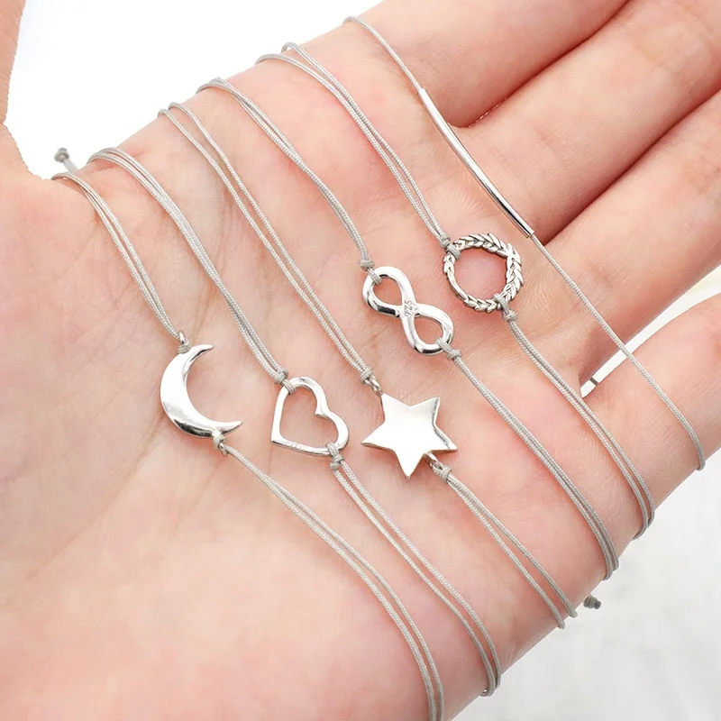 

HOT selling wholesale simple design 925 silver charms bracelet sterling silver rhodium plating adjustable cotton wire bracelets