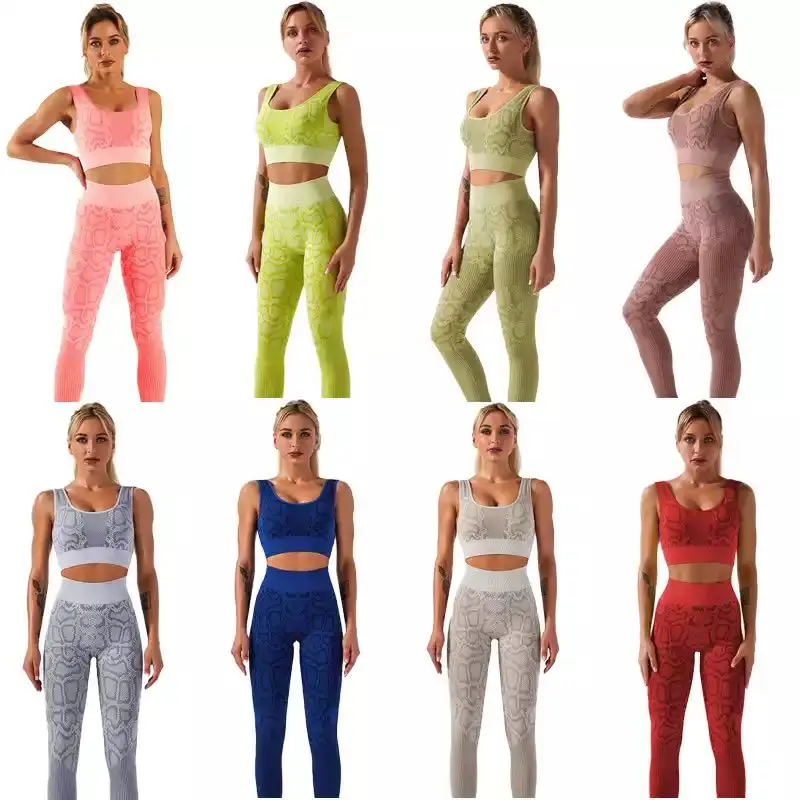 

Women Yoga Serpentine Clothing 2 Piece Sets Bra+ Leggings Shorts Fitness Seamless Sports Running Gym Suit Plus Size