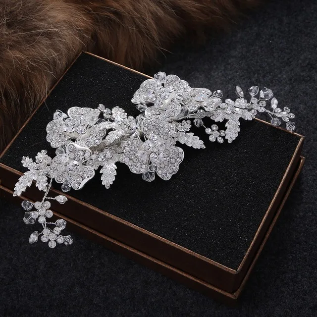 

SG0134 Wholesale Cubic Zircon Accessories Crystal Gold Hair Clip Bridal Rhinestone Leaf Shape Princess Luxury Fancy Wedding ---, Silver