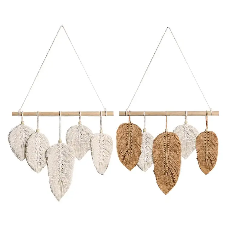

2021 New Boho Wall Hanging Feathers Woven Leaf Decoration with Tassels