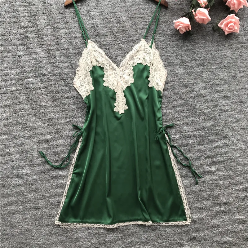 

Women Summer Satin Night Dress Sleepwear Girls Sexy One Piece Pajamas Dress Hot Night Dresses, Black, cyan, pink, red, yellow, green