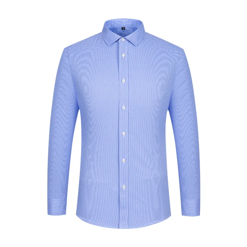 

Ready to Ship 100% Cotton Men's Blue Mini Check Shirts Long Sleeve DP Non Iron Custom Breathable Dress Shirts For Men