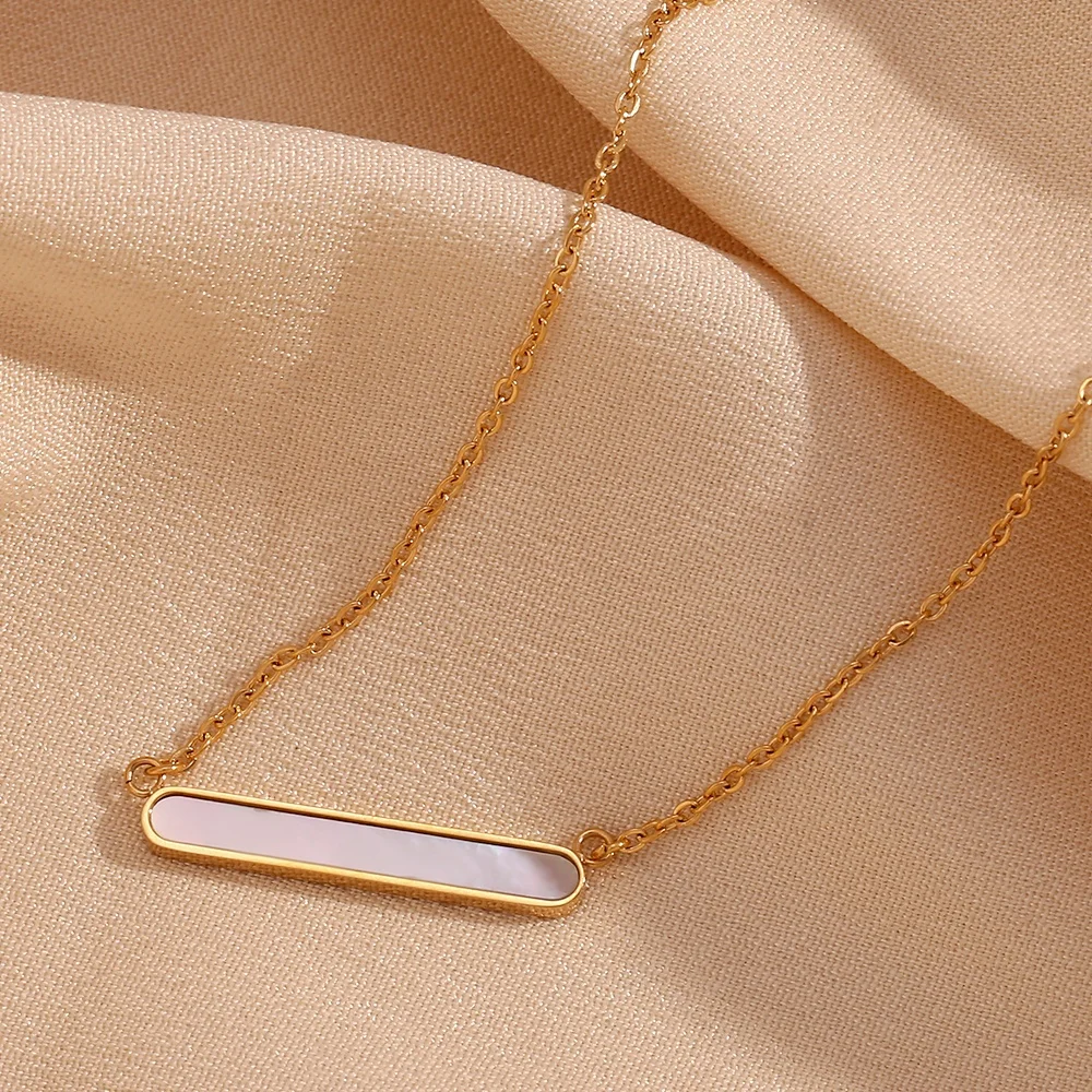 

Natural Shell Necklace Gold Plated Bar Necklace Stainless Steel Pendant Necklace bijoux acier inoxydable
