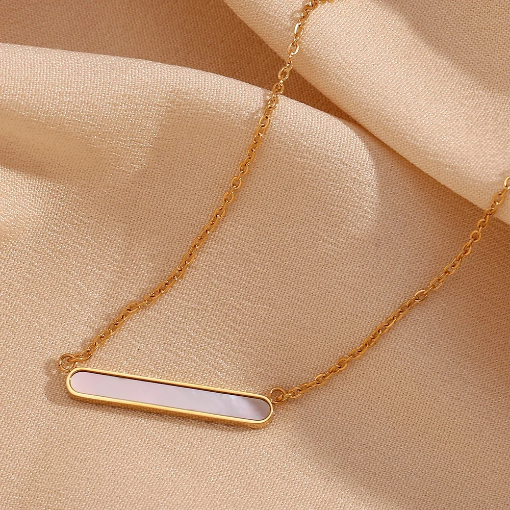 Natural Shell Necklace Gold Plated Bar Necklace Stainless Steel Pendant Necklace bijoux acier inoxydable