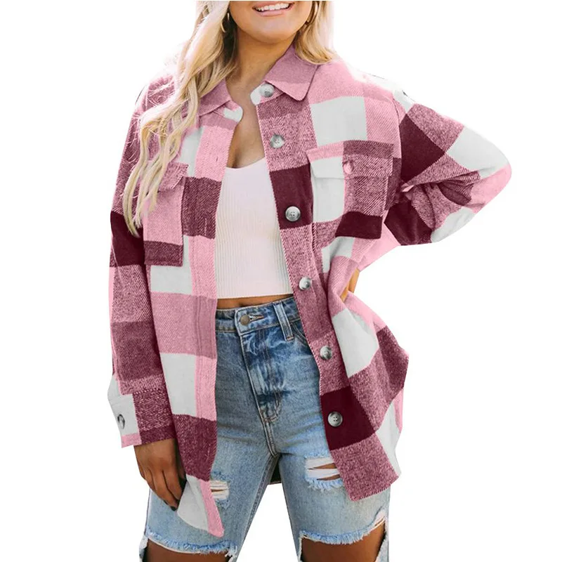 

2022 Women's Coat Plaid Woolen Thicken Women Wind Coat Fashionable Women Ladies Shirts Ready To Ship, Various color for choose