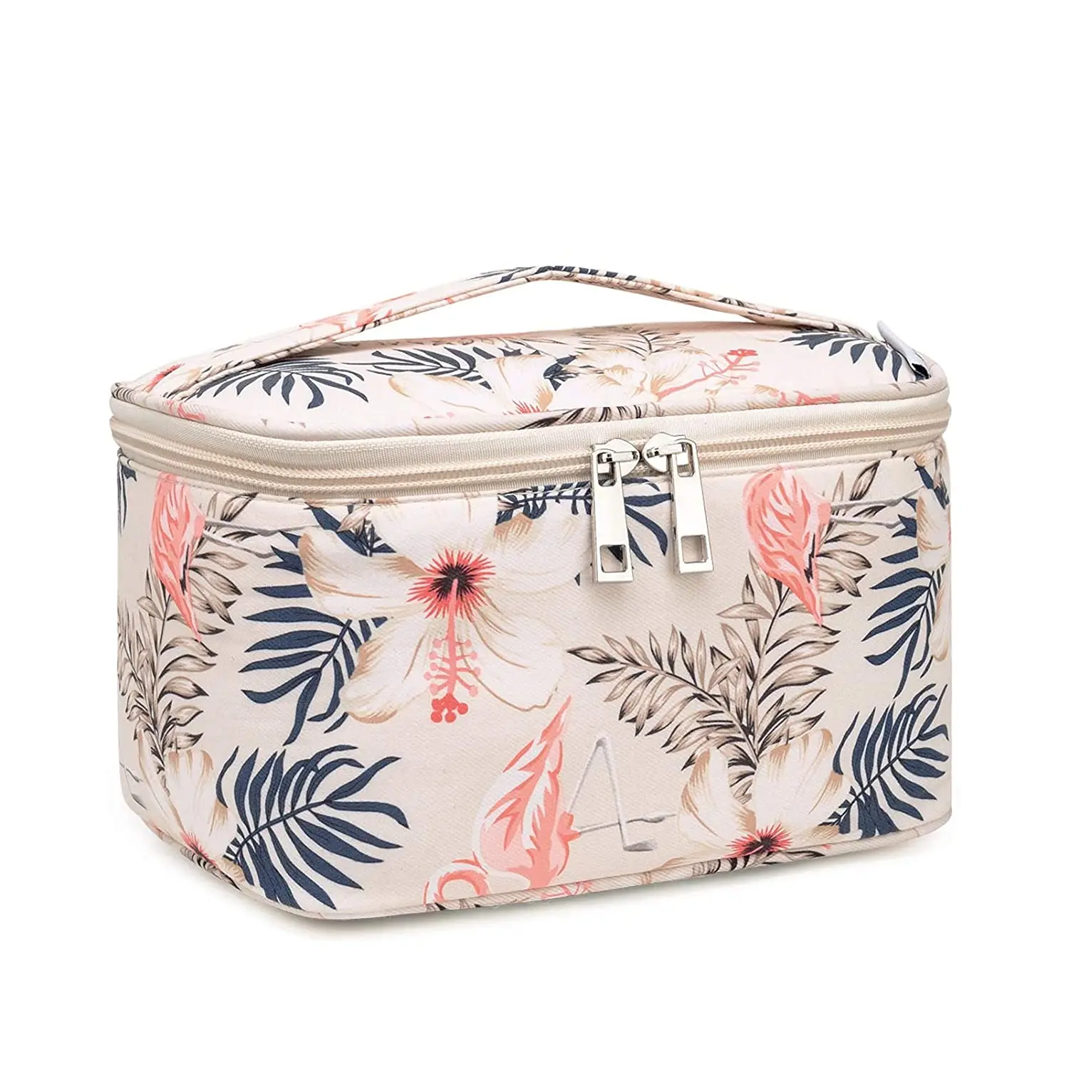 

Flower Print PU Leather Sanitary Case Portable Pink Travel Make up Beauty Cosmetic Brush Bag, Can be customized
