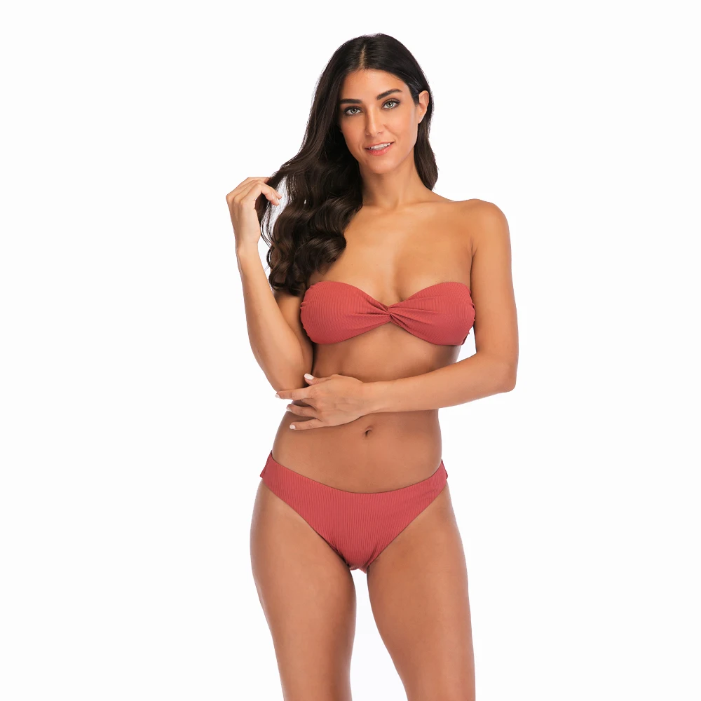 

Best Selling Pleat Sleeveless Bikini Two Pieces Off Shoulder Swimming Costume Girls Swimsuit Packaging