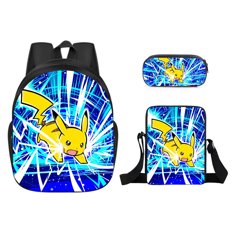 

navy blue cartoon gothic design teenagers school bag 3d cartoon cute pikachu 3pcs school bag set backpack for boys, Colorful