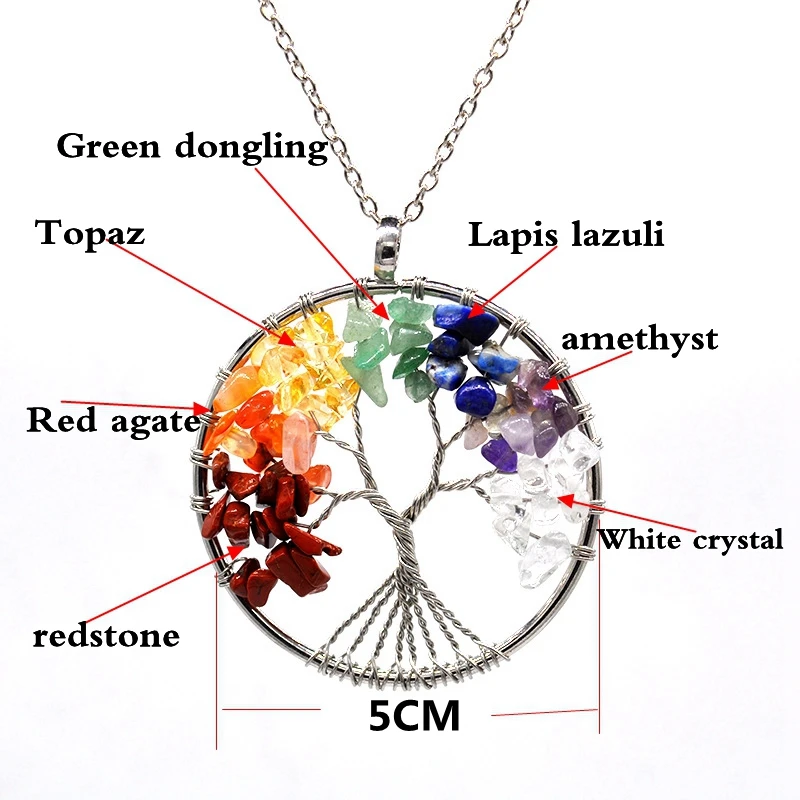 CIONDOLO PER COLLANA ALBERO DELLA VITA PENDENTE CON 7 PIETRE CHAKRA PENDENTE