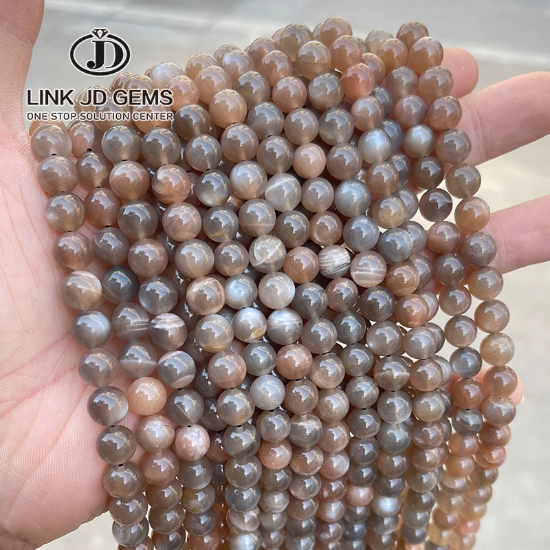 

JD Wholesale 6 8 10 MM Natural Black Sunstone Moonstone Beads Round Loose Spacer Bead For Jewelry Making