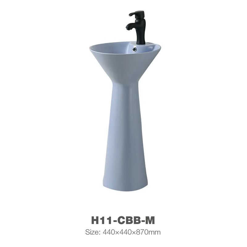 Modern Blue Color Washbasin Standing Pedestal Art Basin H11-CBB-M