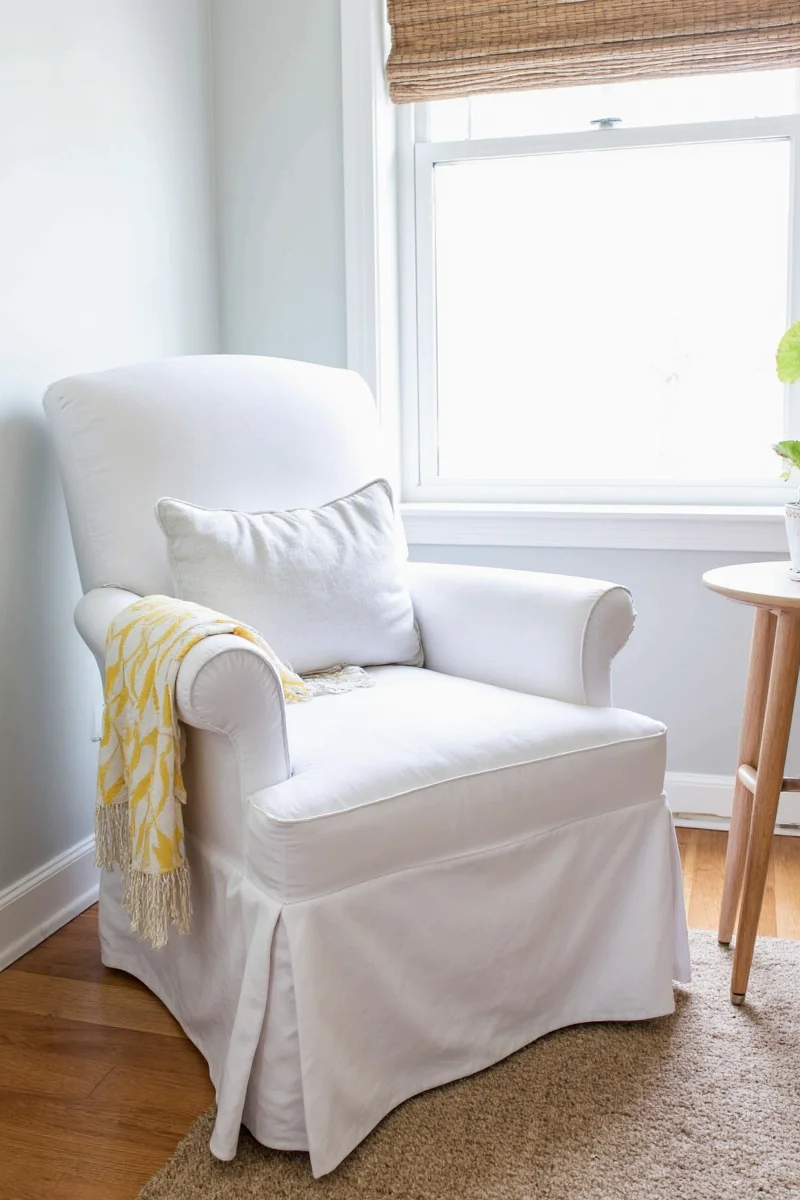 Styled living room with IKEA slipcover chairs