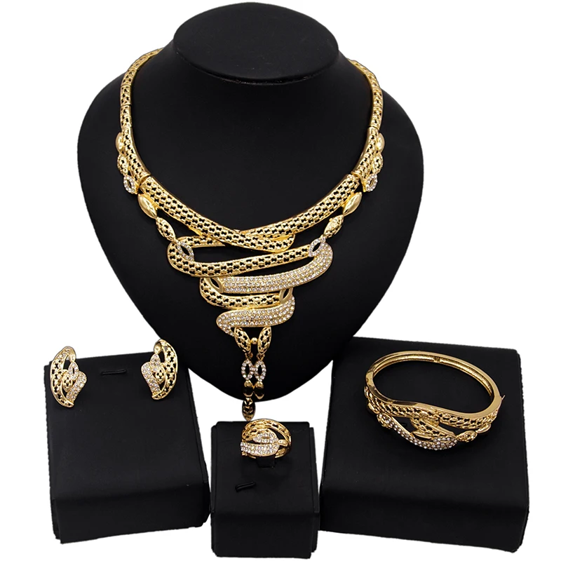 

Yulaili Newest Design Hug and Kiss Women Jewelry Set Dubai Exaggeration Rhinestone Gold-Plated Wedding Party Jewelry Sets