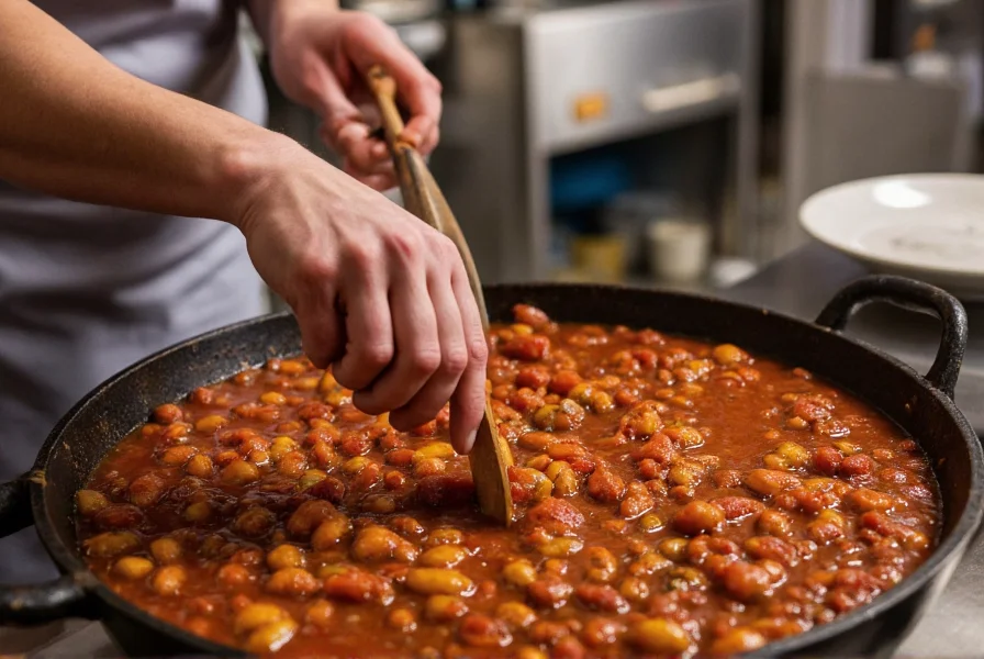 Chef preparing authentic chili with fresh ingredients and traditional cooking methods