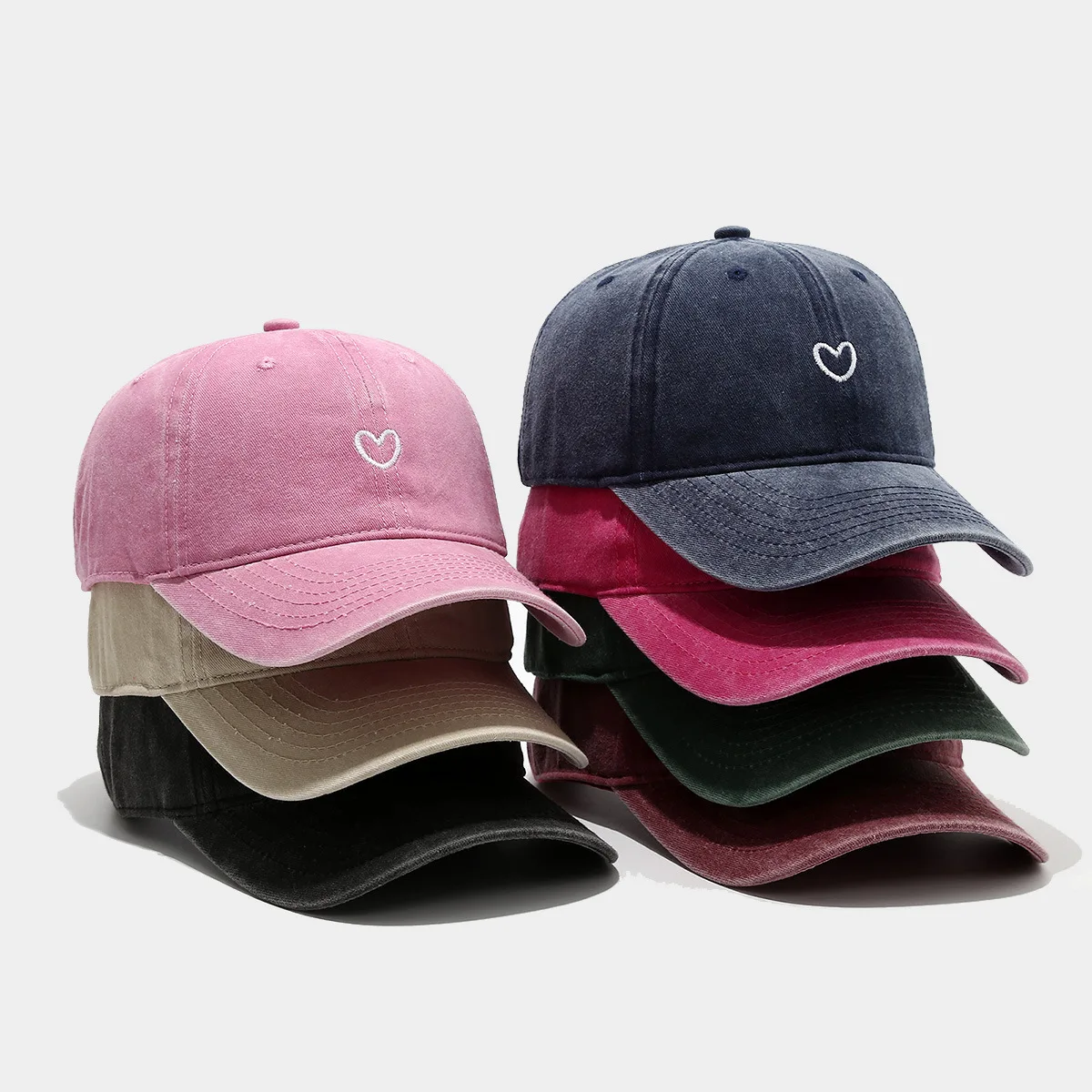 Vintage Heart Embroidery Soft Top Baseball Cap