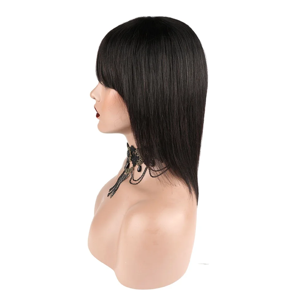 

Brazilian Human Hair Wig with Bangs Virgin Remy Hair Machine Made for Black Women Natural Color
