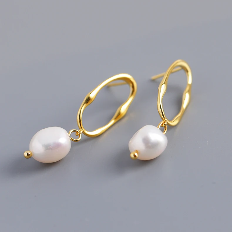 

Fashion NEW 925 Silver Natural Pearl Earrings Luxury 18K Gold Plated Irregular Freshwater Big Pearl Dangle Earring Custom for Women