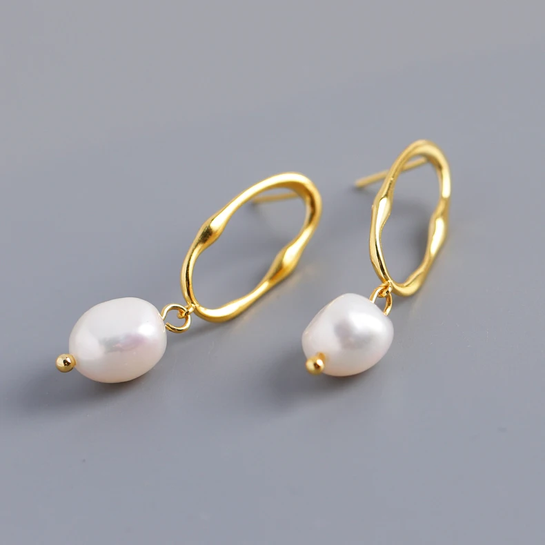 Fashion NEW 925 Silver Natural Pearl Earrings Luxury 18K Gold Plated Irregular Freshwater Big Pearl Dangle Earring Custom for Women