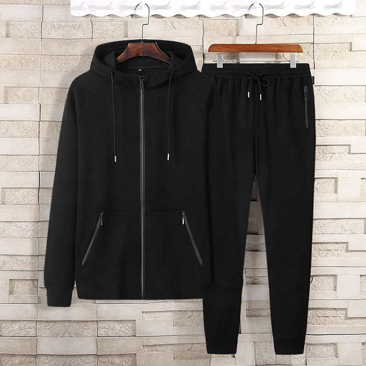 

Men's Black Hooded Athletic Tracksuit Full Zip Casual Jogging Gym Sweat Suits