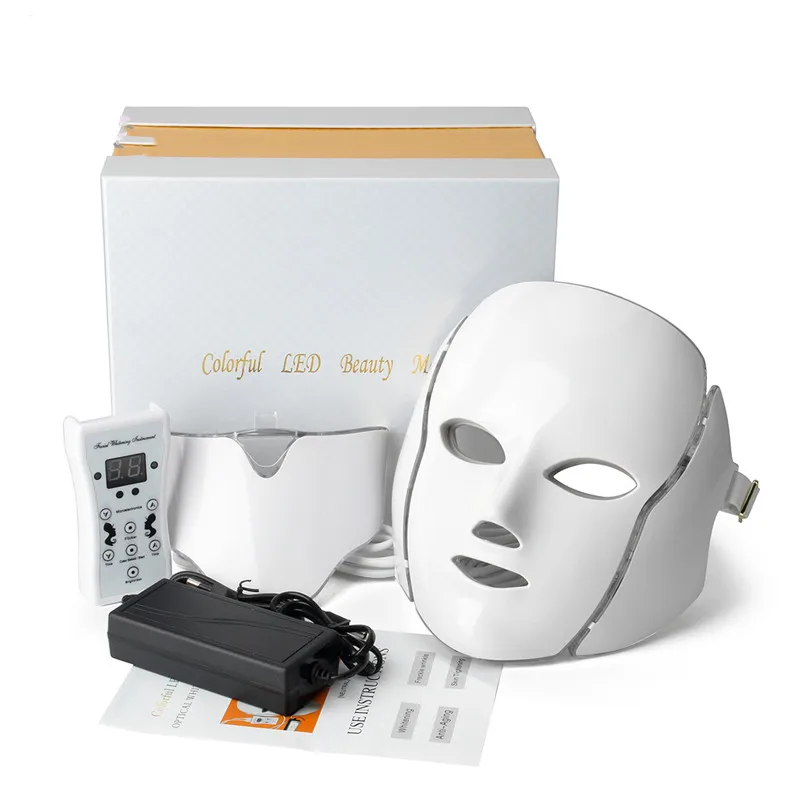 

LED Facial Mask Beauty Skin Rejuvenation Photon Light 7 Colors Mask with Neck Therapy Wrinkle Acne Tighten Skin Tool