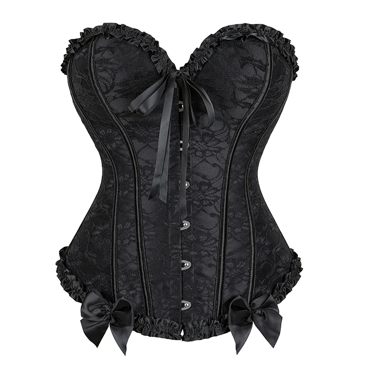 Elegant Overbust Corset Brocade Red Blue Black Lace up Boned Waist Bustier Top Burlesque Shaper Corselet