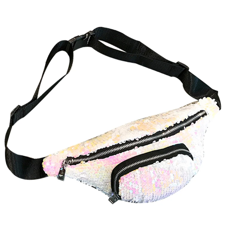 

Hot sell rainbow glitter fanny pack sequined pu leather ladies waist bag sling bag for women, Rainbown color