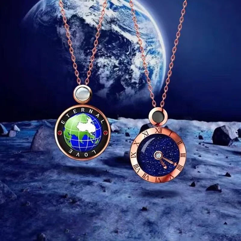 

2020 Unique rotatable earth pendant global love necklace 100 languages I love you stainless steel jewelry, Personalized custom