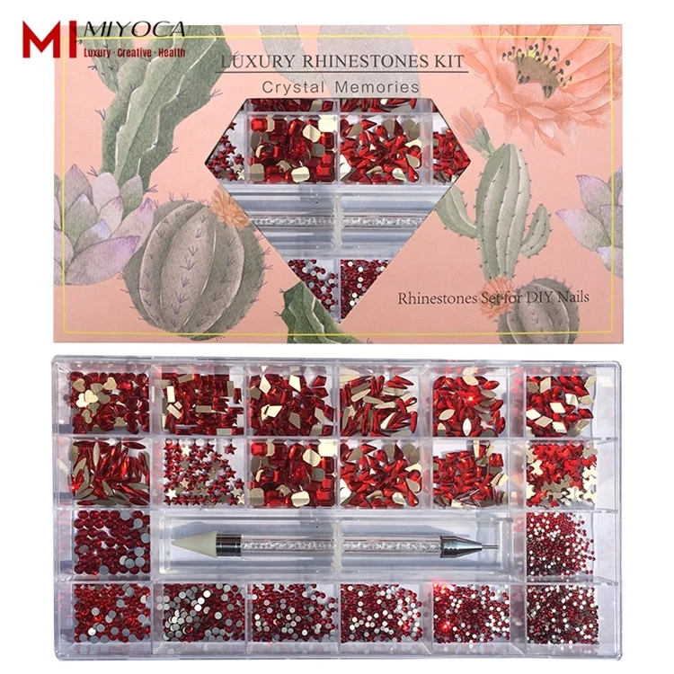 

MIYOCA High Quality Colorful Professional Nail Crystal Kit Nail Stones and Crystals with Point Drill Pen 20 Cells Box Packed