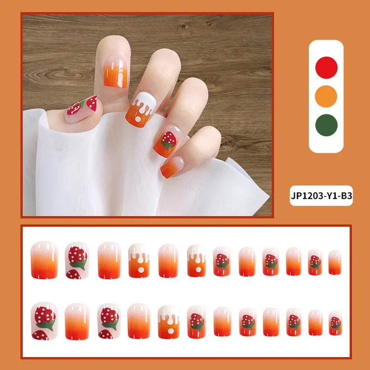 

cream Strawberry jelly Color ombre short square press on nails ombre pressed on nails and box