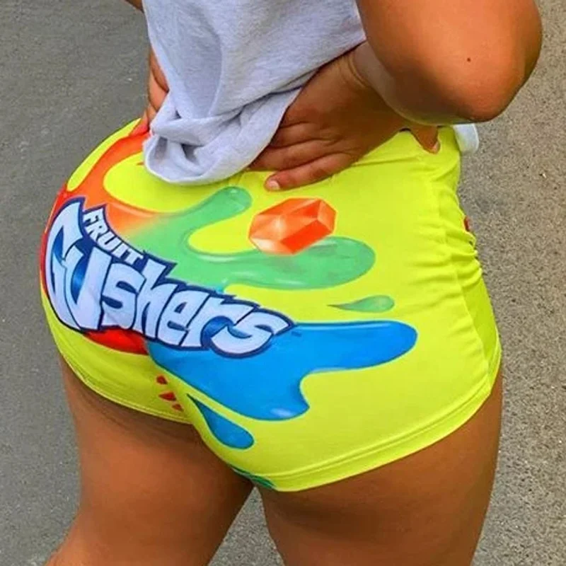 

New custom women summer letter printed black snack booty shorts