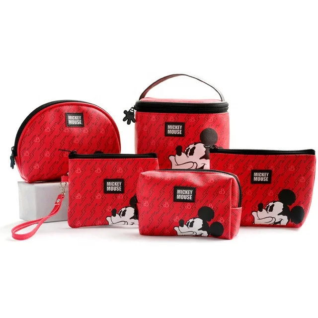 

Classic Mickey Mouse Makeup Case Bucket Bag Multifunction Cosmetic Bag Travel Organizer Storage PU Makeup Pouch Set