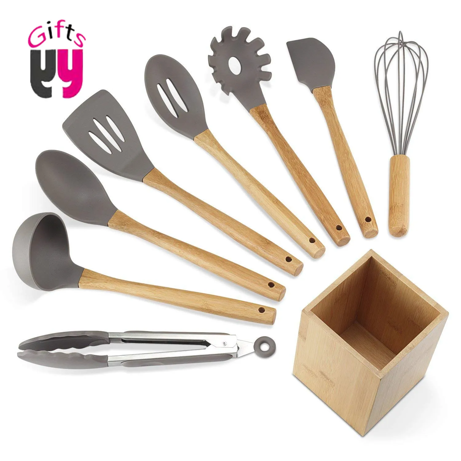 

9 pieces Non-stick Wooden handle silicone kitchen accessories, silicone kitchen utensils, cooking tools set, Any color as per pms code are available