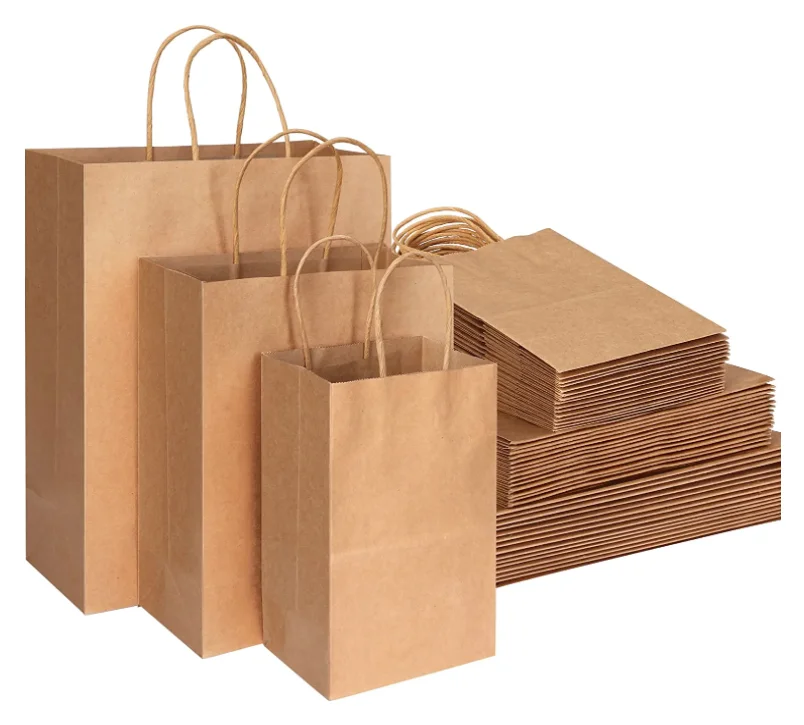 

Custom Logo Printing Eco-Friendly Recyclable Kraft Brown Paper Bags With Handles