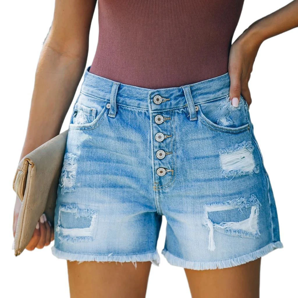 

2021 New Summer Women Fashion Denim Shorts High Waist Casual Shorts Female Regular Woman Ripped Jeans Shorts, Picture