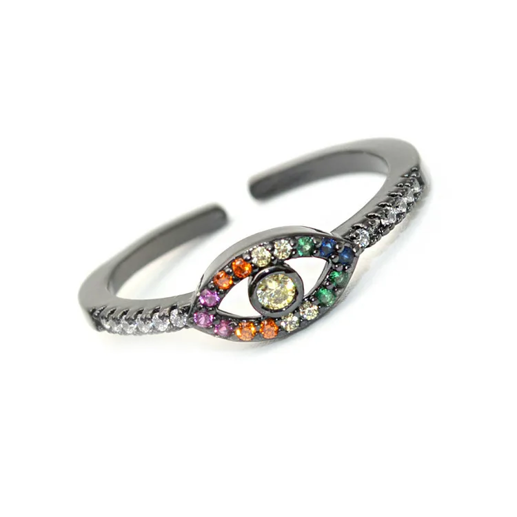 

Multi Rainbow color CZ Zircon Beads Paved Cute Evil Eye Rings Fashion Woman Wedding Party Jewelry Talisman