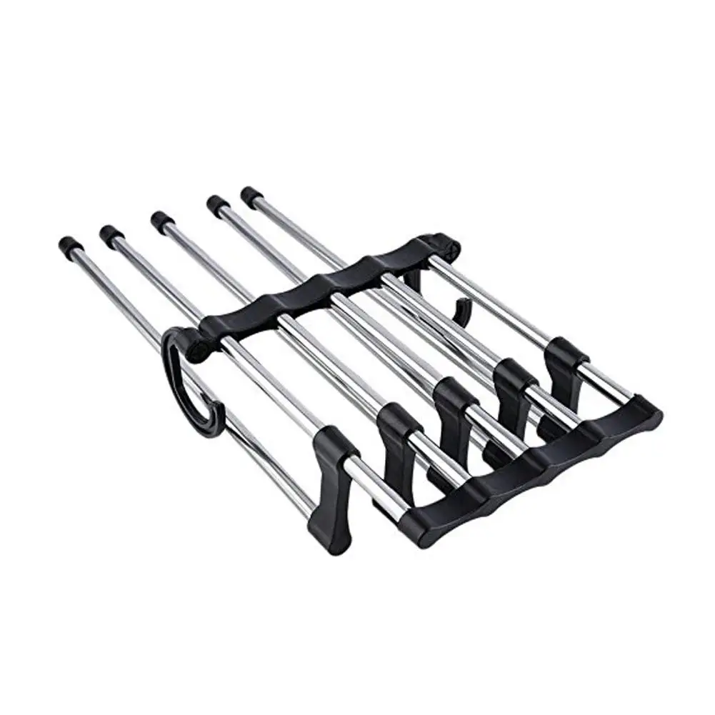 

5 In 1 Stainless Steel Multifunction Black Folding Pants Hanger Clothes Storage Trousers Rack Holder For Wardrobe, Black & silver